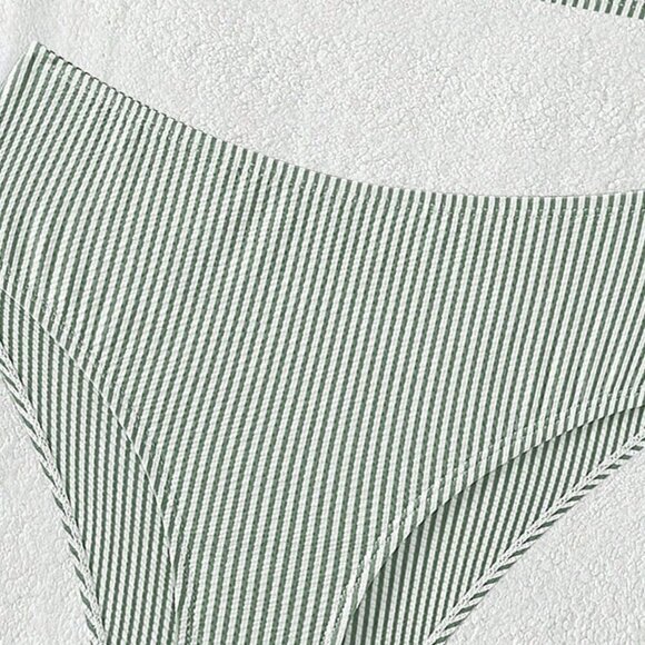 Green Women's Swim Summer Beach Striped Ruffle Trim Bikini Swimsuit - Picture 5 of 6